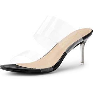 Allegra K Women's Clear Slide Stiletto Heel Clear Sandals (8)