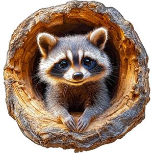 Wooden Jigsaw Puzzles, Tree Hole Raccoon Wooden Puzzles for Adults with Unique Shape, Adult Jigsaw Puzzle, Birthday Gifts for Adults, 8.5"x8.2" - 100pcs