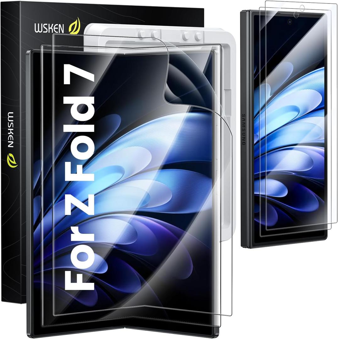 WSKEN for Samsung Galaxy Z Fold 7 Screen Protector - [Auto Align Frame] 2 Pack Inside TPU Film + 2 Pack Front 9H Tempered Glass, Zero Bubbles Easily Install No Creases for Z Fold 7 Accessories