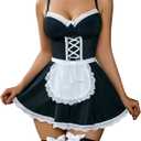 Avidlove Sexy Lingerie for Women Sexy Contrast Lace Maid Lingerie Dress Halloween Costumes Sets(5pack) (Black)