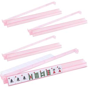 4 Pack Mahjong Racks with Pushers Clear Pink Acrylic Silver Glitter Design American Majiang Tile Racks Imports Accessories Racks with Built-in Pushers(Pink Transparent)