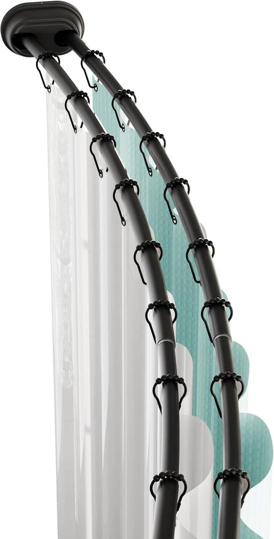 Zenna Home Rustproof Double Curved Shower Curtain Rod, No Drill Adjustable Curved Tension Shower Curtain Rod for Bathroom, Easy Install, Rounded for Extra Room, 50 to 72 Inches, Matte Black