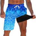 westwolf Men's Swim Trunks with Compression Liner 9" Quick Dry Board Shorts (XX-Large, F Blue White)
