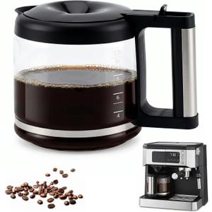 10-Cup Glass Carafe Replacement for De'Longhi Coffee Maker & Espresso | Compatible with COM532M, COM530M, BCO430, BCO330T, KF863 & BCO Series, Premium Coffee Pot with Stainless Steel Handle