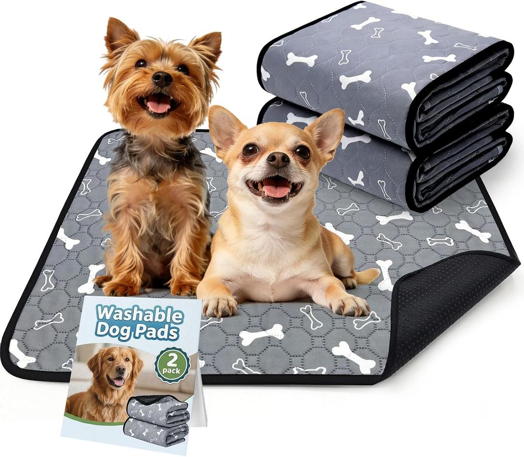 BAEJMJK Washable Dog Pee Pads 4-Layer Super Absorbent Puppy Training Pads Waterproof Non-Slip Leak-Proof Reusable Mats for Potty, Crate, Playpen & Travel(18"x24",Gray 2-Pack)