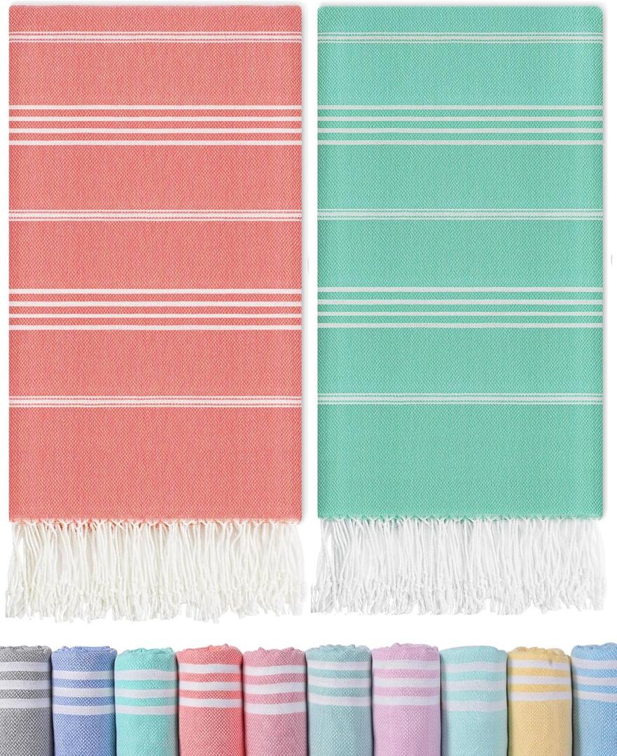 2 Pack Turkish Beach Towels with Bag Quick Dry Sand Free Soft Absorbent Adult Bath Pool Swim Long Wide Stripe Towel Cloud Linen Sandfree Chamois Mat Summer Thing Lightweight Thin Travel Blue