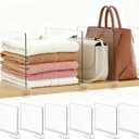 Purse Organizer for Closet Shelf Dividers: 6-Pack Adjustable Clear Acrylic Bag Storage Organizer for Handbags, Sweaters, Towels, Jeans and Shoes on Wood Shelves (Standard: 8" Tall x 12" Deep)