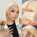 13x6 Blonde Lace Front Wig 12 Inch 613 Straight Bob Wigs Human Hair 200% Density for Women