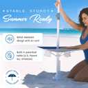 AMMSUN 7ft Heavy Duty High Wind Beach Umbrella with sand anchor, Built-in Table Tray Vent Tilt Pole, UPF 50+ Windproof Portable Outdoor Umbrellas Carry Bag for Patio Garden Pool Backyard stripe