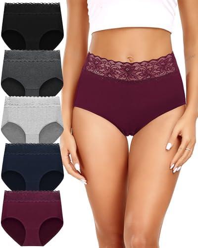 Altheanray Womens Underwear Cotton Panties for Women High Waisted Lace Ladies Briefs Hipster Breathable Soft Bikini Panty Medium