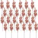 Crafare 24 Pack Rose Gold Christmas Glitter Berries Stems Artificial Christmas Picks for Christmas Tree Ornaments Wreath, Crafts, Holiday and Home Decor