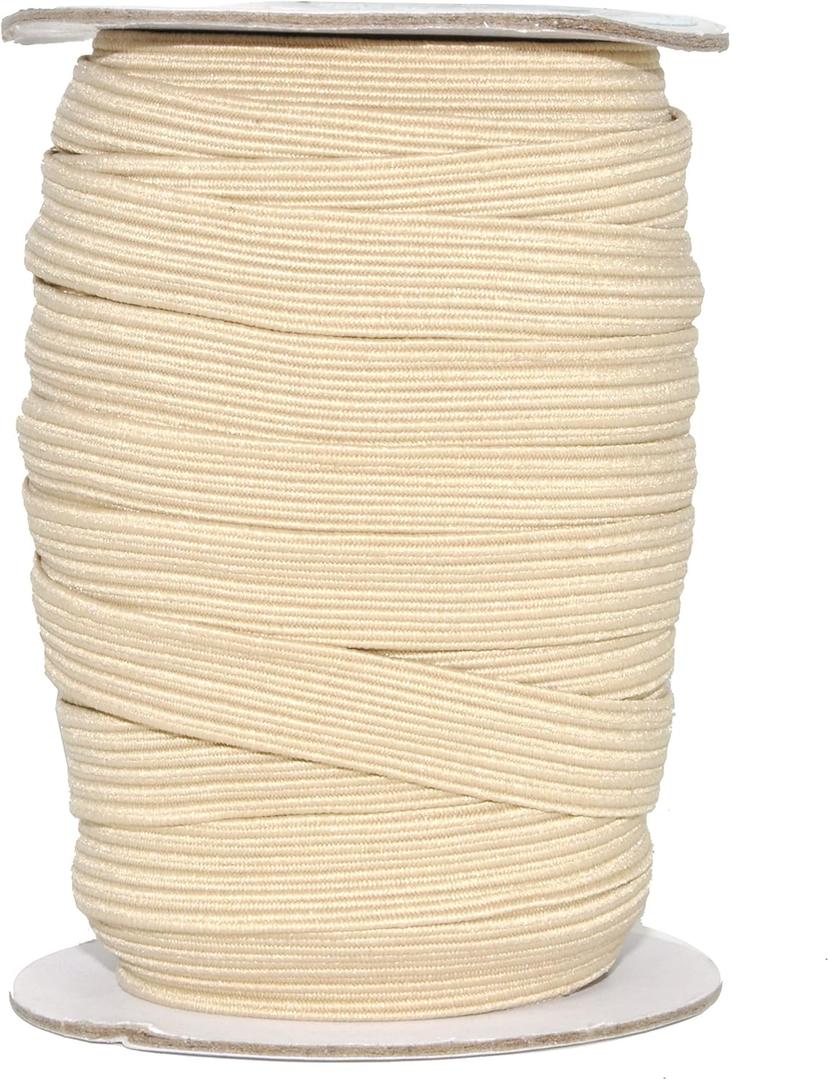 Mandala Crafts 12mm 20 Yds Roll of Cream Elastic Bands for Sewing - 1/2 Flat Elastics Cord - 1 2 Inch Braided Stretch Straps for Crafting