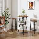 HOOBRO Round Bar Table, 2-Tier Counter Height Pub Table with Wine Glass Holder, Industrial Cocktail Table, for Small Space, Tavern, Living Room, Dining Room, Patio, Rustic Brown and Black BF62BT01G1