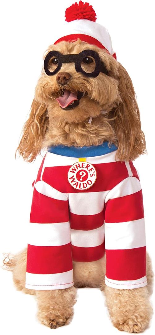 Where's Waldo: Waldo Pet Costume for for Dogs or Cats by Rubies, Medium (Medium (Pack of 1), Red/White)