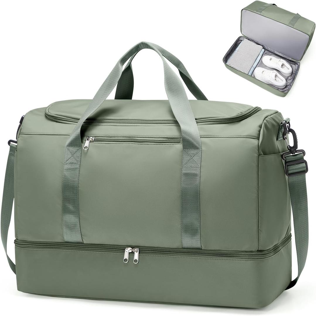 Extra Large Travel Duffle Bag,Carry on Overnight Weekend Bag with Shoes Compartment,Weekender Bags for Women for Travel Business Trips Sport Hospital (Olive Green)