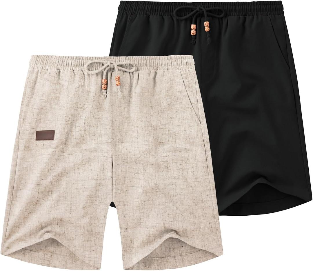 COOFANDY Mens Casual Linen Shorts Elastic Waist Drawstring Loose Fit Summer Beach Vacation Shorts with Pockets L