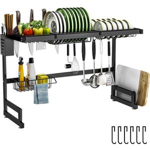 SALALULU 4 Baskets Over The Sink Dish Drying Rack - Large Kitchen Dish Rack with Knife Holder, Space Saving Drying Rack（37.4″S）