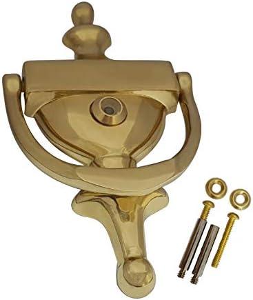 QCAA Solid Brass Door Knocker, 7", with 160 Degree Glass Len Door Viewer (UL Listed), Polished Brass, 1 Pack