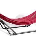 Best Home Fashion Hammock for 2 Persons with Collapsible Steel Stand 600 lbs Capacity- Portable Carrying Case, Adjustable, Perfect for Camping Beach Patio, EZ Daze Foldable Hammock with Stand- RED (Large)
