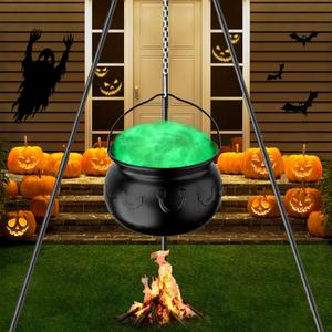 Halloween Decorations Outdoor, Witches Cauldron on Tripod with LED Lights, Large Plastic Witches Cauldron for Halloween Party Decor Suitable for Indoor Porch Yard Lawn