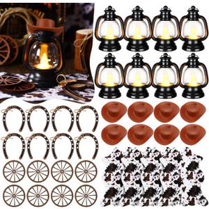 ROCEEI 72 Pcs Western Cowboy Ornament Western Theme Party Decorations 4" Mini Cowboy Hats Lantern Rodeo Table Centerpieces for Adults Cowgirl Country Farm Birthday Party Accessories