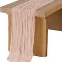 Ling's Moment Pink Cheesecloth Table Runner, 168 Inch 14FT Blush Boho Gauze Rustic Sheer Dusty Pink Cheese Cloth Table Runners for Party Wedding Birthday Outdoor Bridal Shower Decor