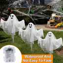 [8 Modes] 3 Pack Halloween Outdoor Decorations Lighted Ghost Yard Stakes with 50 LED Warm White Lights Battery Operated Bendable Arm Light Up White Cloth Ghost Yard Garden Outside Haunted House Decor