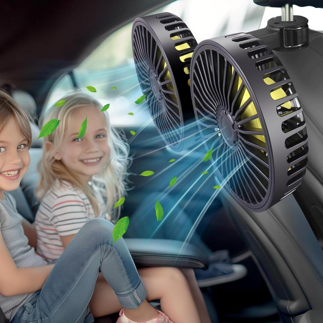 Car Backseat Fan for Backseat Kids, Dual Head Usb Car Headrest Fan for Car Backseat Kids (No Battery)
