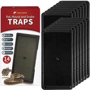 LULUCATCH Mouse Glue Traps 14 Pack, Larger & Heavier Plastic Sticky Glue Traps with Extra-Strong Adhesive for Mice, Rats, Sticky Mouse Trap for Indoor Use, Easy to Set