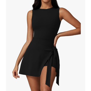 ABOCIW Womens High Neck Tennis Dress Sleeveless Wrap Skirt Built in Shorts Golf Athletic Dress Workout Rompers L