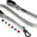 TwoEar 6FT 1IN Strong Gray Dog Leash with 2 Padded Handles, Traffic Handle Extra Control, Comfortable Soft Dual Handle, Auto Lock Hook, Reflective Walking Lead for Small Medium and Large Dogs