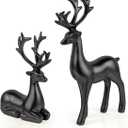 2 Pcs Christmas Deer Figurines  Elegant Resin Reindeer Statues for Rustic Home Dcor, Indoor Holiday Decorations, Black Deer Sculptures for Living Room, Bedroom, and Office(Black)