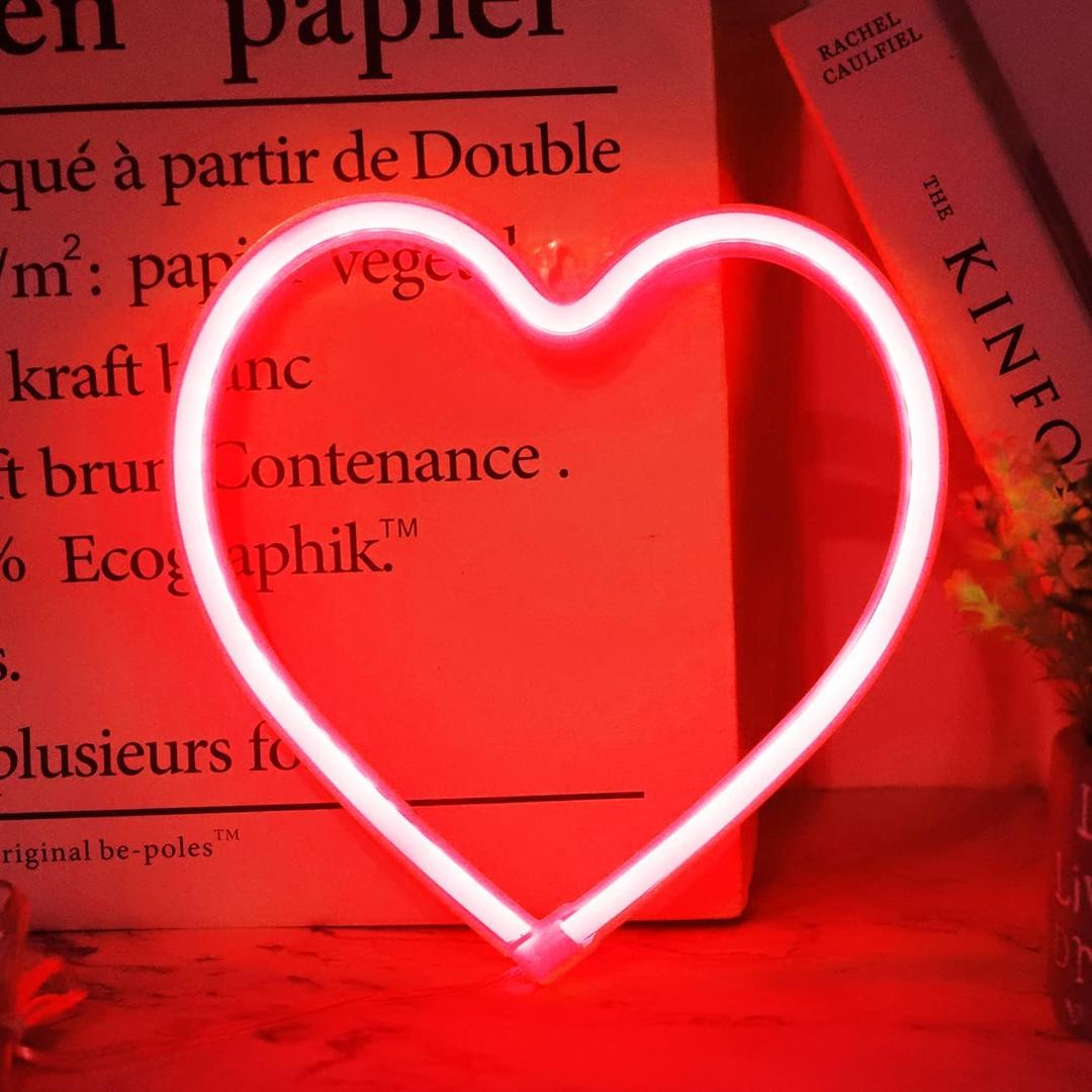 Heart Neon Signs Valentines Day Lights, Love LED Signs USB/Battery Operated Night Lights for Home, Wall, Mothers Day, Wedding, Christmas Decor-Heart(Red)