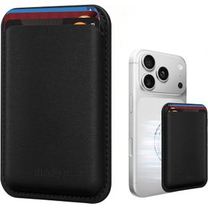 Magnetic Wallet Phone Card Holder for Phone Case with Mag-Safe, Stronger Magnetic RFID Leather Phone Wallet Stick on Series of iPhone 17/16/15/14/13/12 and Pro/Promax, Classic Black