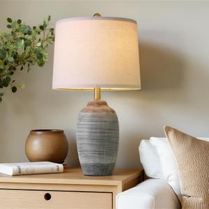 USumkky 24.5" Vintage Ceramic Table Lamp with 5FT Cord,Single Farmhouse Rustic Bedside Lamp with Natural Textured Finish, Nightstand Lamps for Living Room, Bedroom End Table Office Rustic Black & Gray