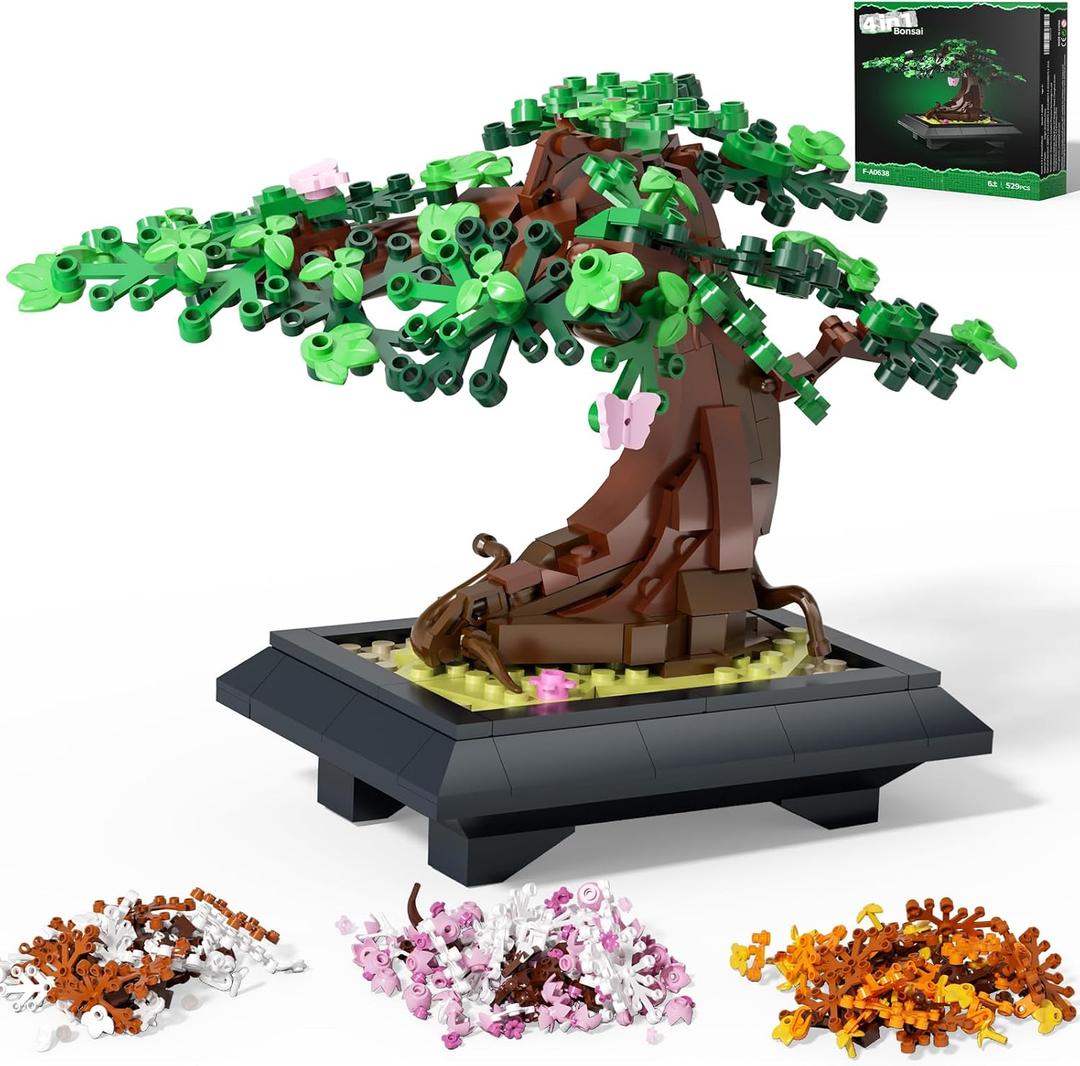 Bonsai Tree Building Sets - 4 in 1 Four Seasons Bonsai DIY Building Blocks Toy, Artificial Bonsai Tree Plants for Home Decor, Table, Desk, Office - Christmas Day Gift for Kids and Adults