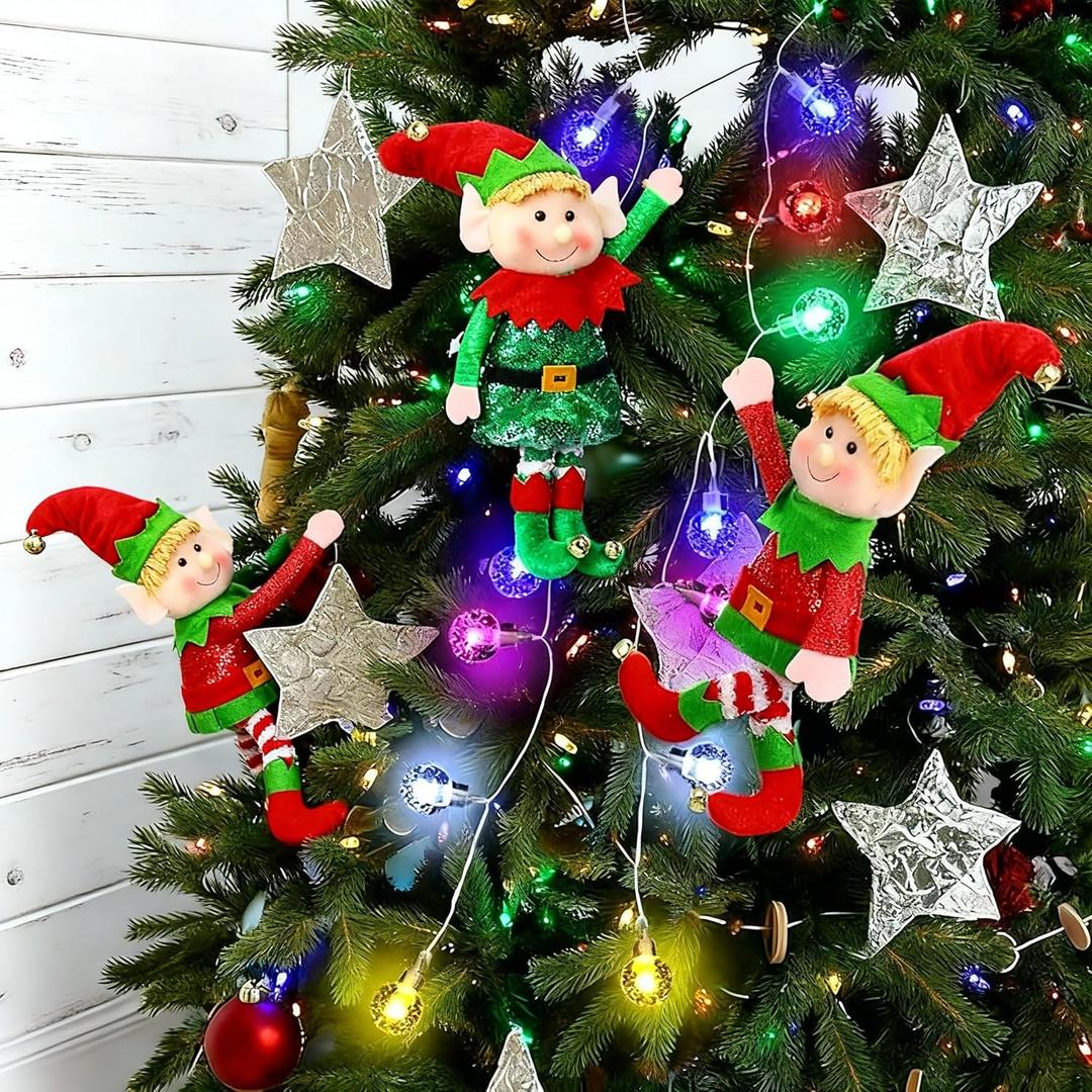 3 Pcs 7.8 in Christmas Plush Elves Figurine Gifts Xmas Tree Decoration with Light String Adorable Christmas Elves Gifts Exchange Funny Stuffed for Winter Holiday Fireplace Festive Home
