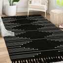 Tritard Boho Area Rug 4x6 - Woven Entryway Rugs with Tassels Farmhouse Aztec Bedroom Lightweight Throw Rugs Washable Indoor Cotton Thin Carpet for Kitchen, Bathroom, Playroom, Office, Black White