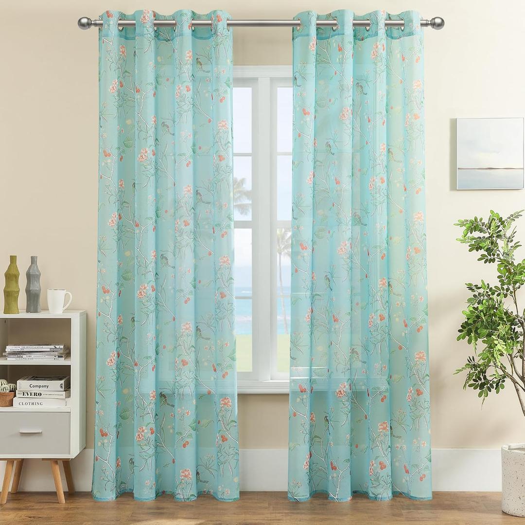 XTMYI Light Blue Curtains 84 Inch Length 2 Panels Set,Beautiful Hummingbird Grandmillenial Grand Millenial French Country Aqua Curtains Drapes for Living Room Bedroom,Sky Blue