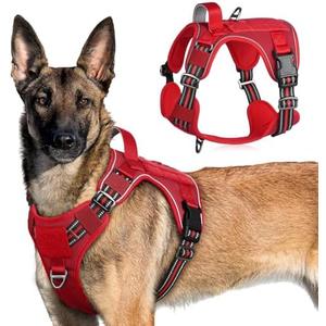 rabbitgoo Tactical Dog Harness for Large Dogs, No Pull Military Service Vest with Handle & Molle, Easy Control for Training Walking, Adjustable Reflective Straps, Red, XL