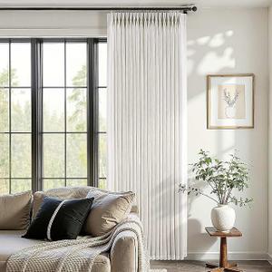 Pinch Pleated Linen Curtains 100 Inches Long for Living Room Bedroom Semi Sheer Light Filtering Pinch Pleat Curtain with Hooks for Track Back Tab Neutral Cream Beige Ivory Privacy Pleated Drapes