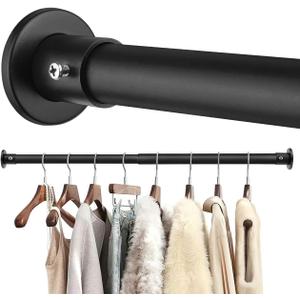 Closet Rods For Hanging Clothes, 17-28 Inch Adjustable Closet Rod, Stainless Steel Heavy Duty Closet Hanging Rod-Black