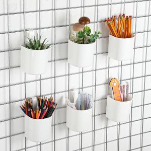 Threehoney 6 Pcs Grid Wall Baskets for Storage Grid Panel Accessories Hanging Bins Gridwall Cups for Kitchen and Bathroom, Hanging Baskets for Organizing, White