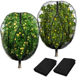 2 Pcs Black Large Fruit Tree Netting with Zipper and Drawstring, 5.3 x 5.3 Ft Breathable Mesh Garden Bird Netting Plant Cover, Insect Bird Barrier Net Mesh for Protect Plants from Squirrel Bugs