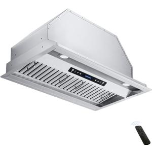 IKTCH 36 inch Built-in/Insert Range Hood 900 CFM, Ducted/Ductless Convertible Duct, Stainless Steel Kitchen Vent Hood with 2 Pcs Adjustable Lights and 3 Pcs Baffle Filters with Handlebar(IKB02-36'')