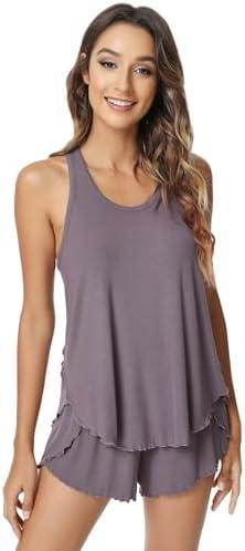 NACHILA Pajamas for Women-Viscose Made from Bamboo,Ribbed Racerback Tank Top and Shorts Pajama Sets Sleeveless Sleep Cami Pj, XL 