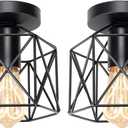 Hedume 2 Pack Semi-Flush Mount Ceiling Light, Retro Black Industrial Ceiling Light - Black Painting Metal Pendant Light Fixture for Hallway Stairway Bedroom Kitchen (E27)