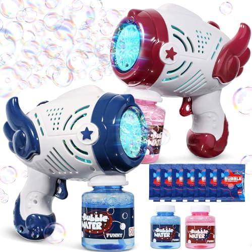 Roberly Bubble Guns for Kids Ages 4-8, 2 Pack Rechargeable Bubble Machine Blower with 2 Bottles 20 Bags Solution LED Light, Boys Girls Birthday Gifts Summer Party Favor Basket Stuffers