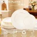 U-QE 95 Pieces Ivory Plastic Plates for Party - Ivory Disposable Plastic Plates - Heavy Duty Disposable Platos Including 50 Dinner 10 '' & 45 Dessert 7.5 '' for Weddings
