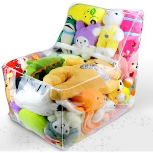 Clear Stuffed Animal Storage, Waterproof Stuffed Animal Bean Bag Chair Cover for Kids, Large PVC Plush Toys Storage Creative Stuffable Zipper Bean Bag for Organizing Nursery & Bedroom